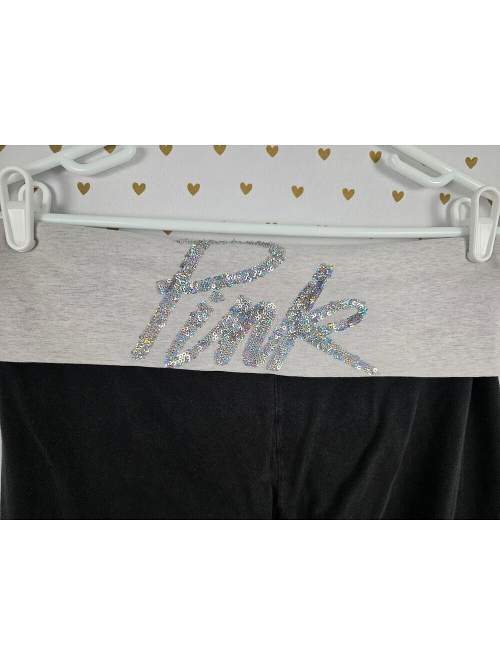Victorias Secret PINK BLING foldover Yoga Pants sequin Ankle Skinny y2k LARGE